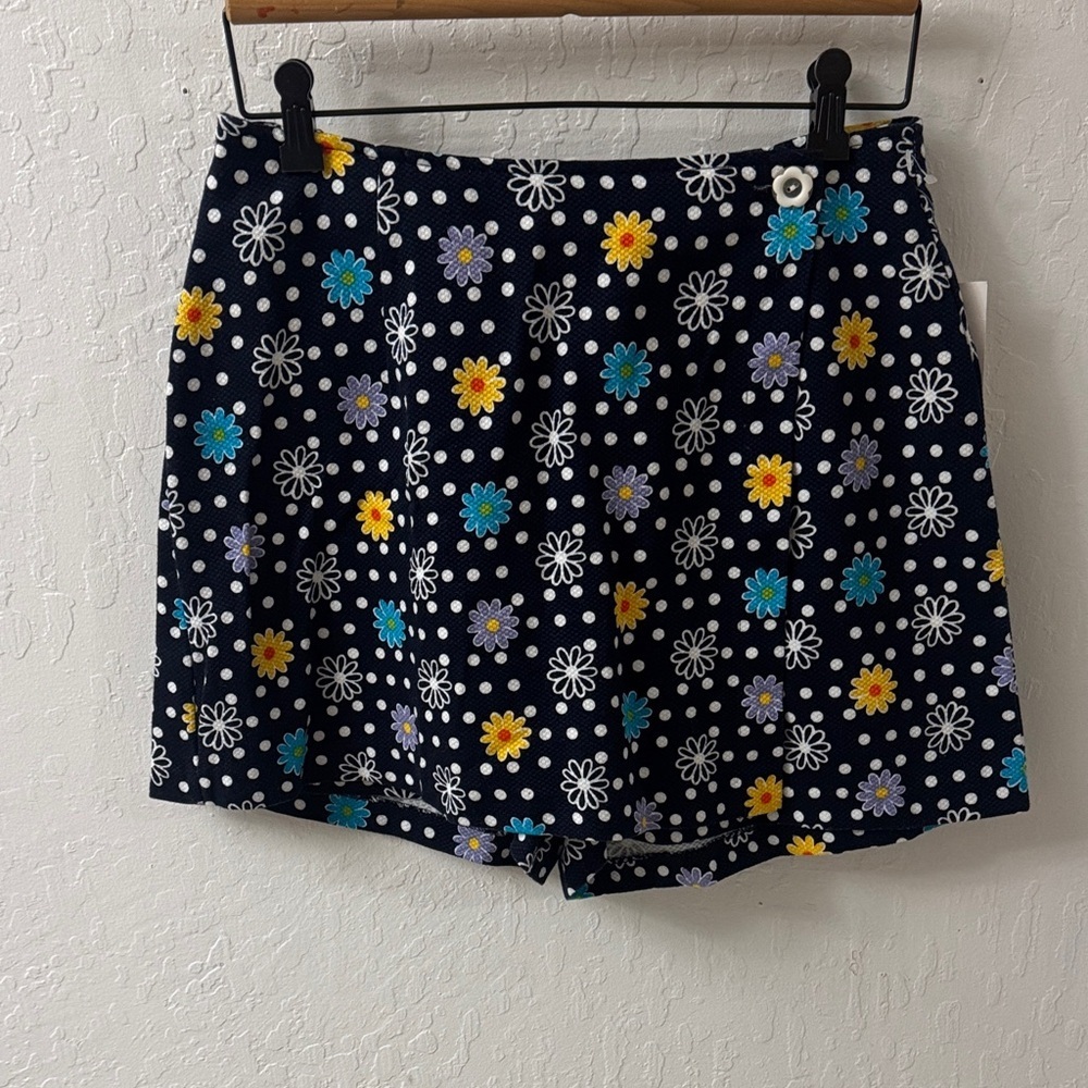 California Concepts 100% Cotton Navy floral Polka Dot Wrap Skort Size 9 NWT